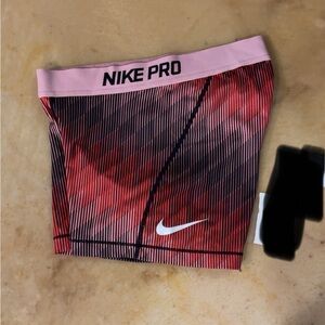 Nike Pro Red and Pink Striped Shorts